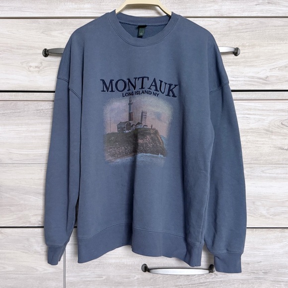 Wild Fable Montauk Embroidered Graphic Oversized Crewneck Sweatshirt Blue Small - Picture 8 of 8